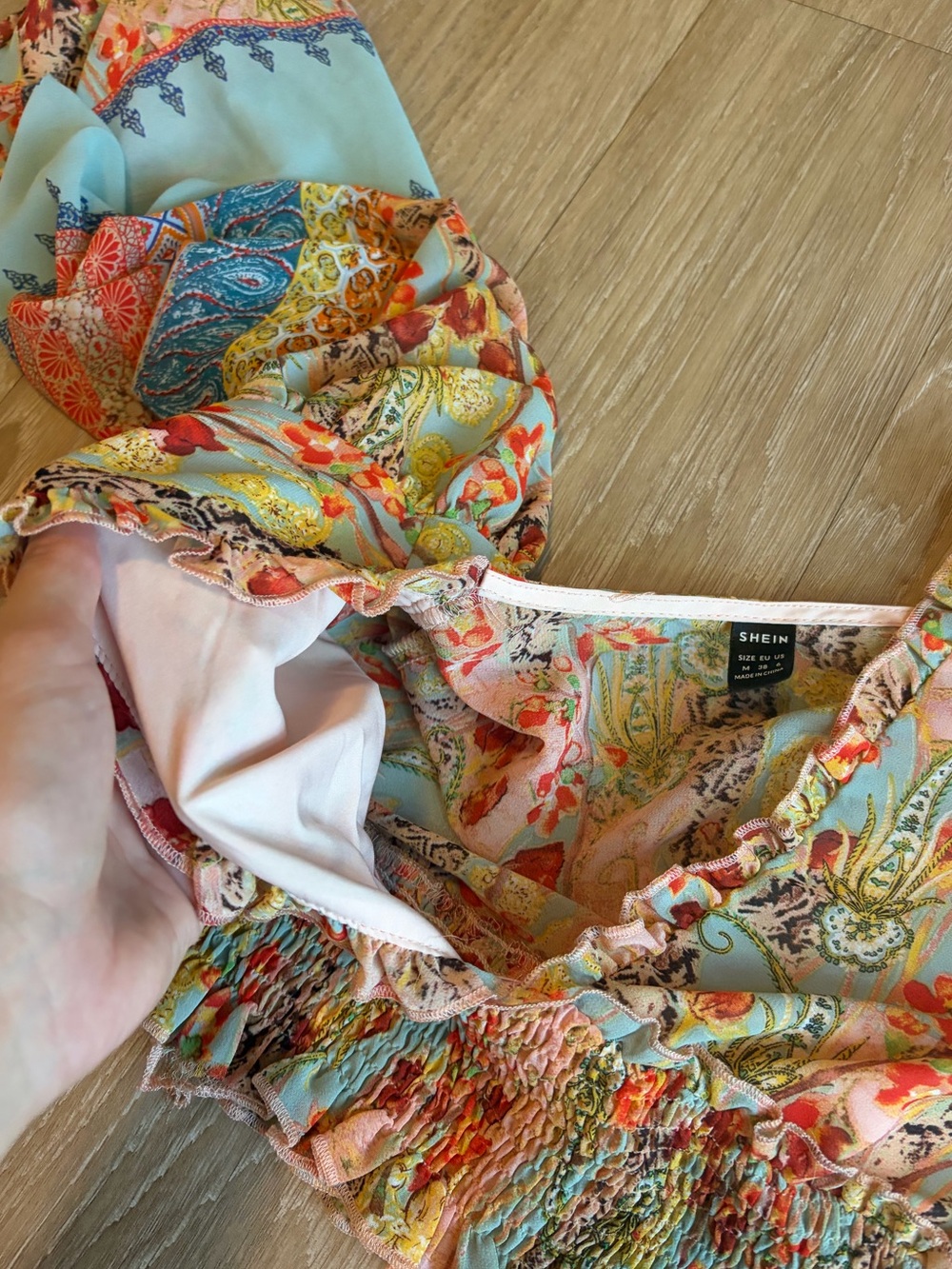 Sage & Coral Floral Smocked Cropped Peasant Top - Picture 7 of 13